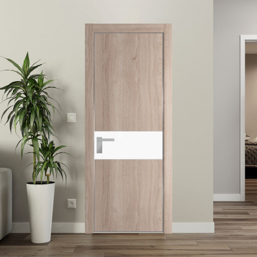 Межкомнатная дверь ProfilDoors 17 NE Дуб Сонома с кромкой Серебро с стекляной вставкой монохром белый просветленный