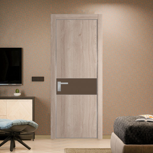 Межкомнатная дверь ProfilDoors 17 NE Дуб Сонома с кромкой Серебро с стекляной вставкой монохром гляссе