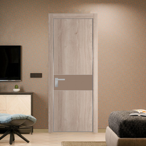 Межкомнатная дверь ProfilDoors 17 NE Дуб Сонома с кромкой Серебро с стекляной вставкой монохром капучино