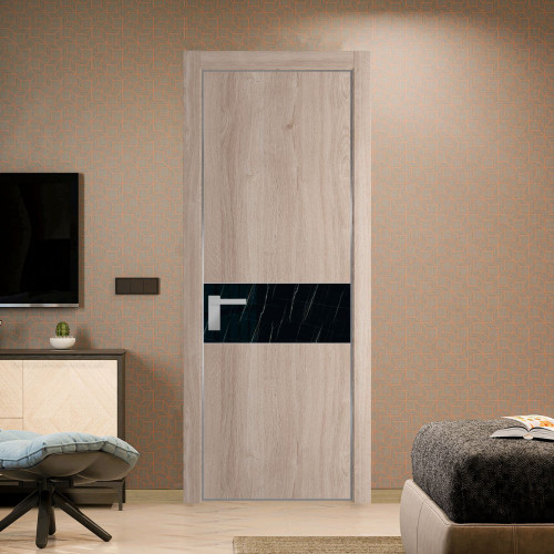 Межкомнатная дверь ProfilDoors 17 NE Дуб Сонома с кромкой Серебро с стекляной вставкой неро мрамор