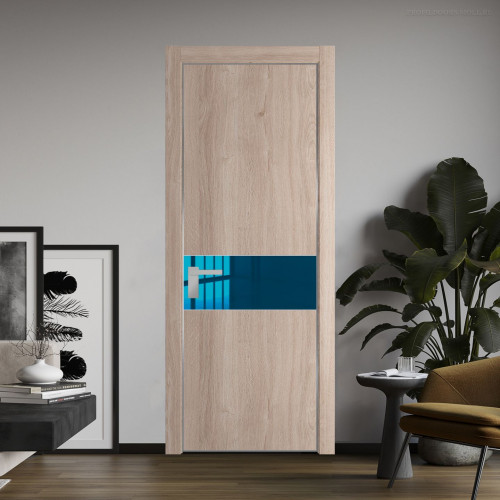 Межкомнатная дверь ProfilDoors 17 NE Дуб Сонома с кромкой Серебро с стекляной вставкой зеркало blue