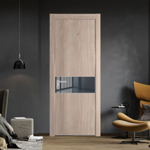 Межкомнатная дверь ProfilDoors 17 NE Дуб Сонома с кромкой Серебро с стекляной вставкой зеркало grey