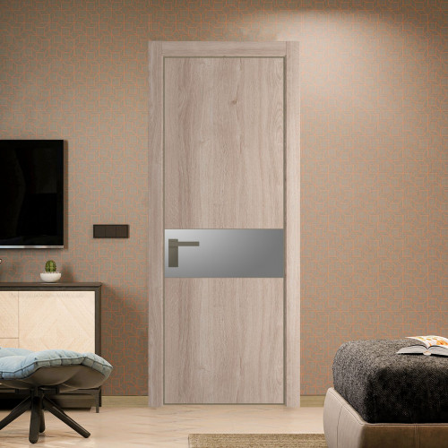 Межкомнатная дверь ProfilDoors 17 NE Дуб Сонома с кромкой Шампань с стекляной вставкой серебро матлак