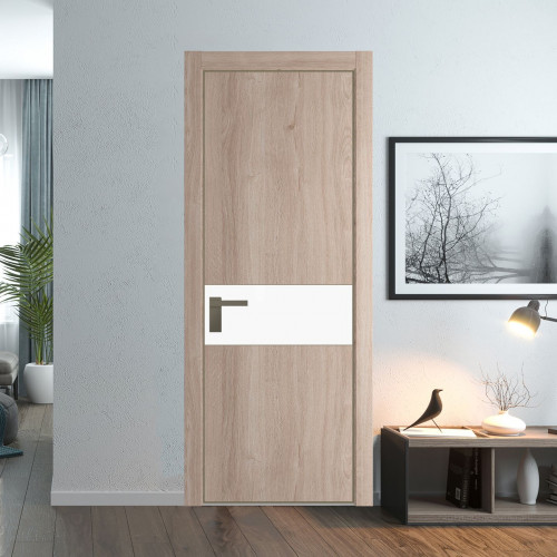 Межкомнатная дверь ProfilDoors 17 NE Дуб Сонома с кромкой Шампань с стекляной вставкой монохром белый просветленный