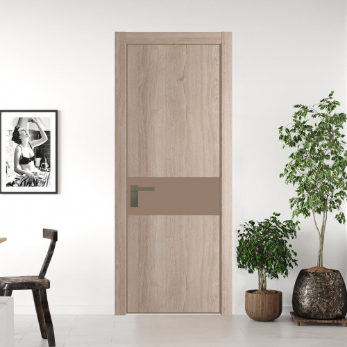 Межкомнатная дверь ProfilDoors 17 NE Дуб Сонома с кромкой Шампань с стекляной вставкой монохром капучино