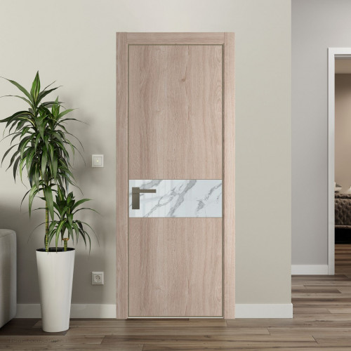 Межкомнатная дверь ProfilDoors 17 NE Дуб Сонома с кромкой Шампань с стекляной вставкой нефи белый узор серебро