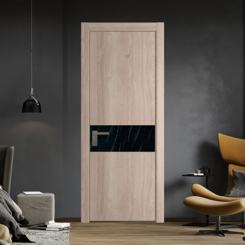 Межкомнатная дверь ProfilDoors 17 NE Дуб Сонома с кромкой Шампань с стекляной вставкой неро мрамор
