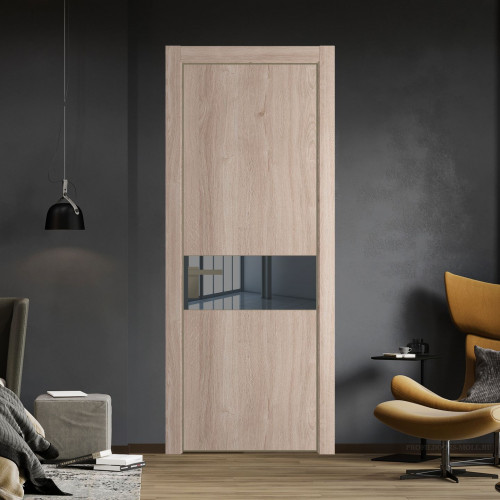 Межкомнатная дверь ProfilDoors 17 NE Дуб Сонома с кромкой Шампань с стекляной вставкой зеркало grey