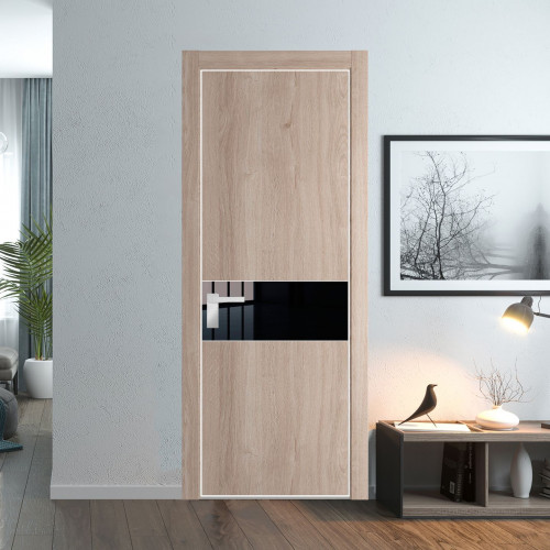 Межкомнатная дверь ProfilDoors 17 NE Дуб Сонома с кромкой Вайт с стекляной вставкой черный лак