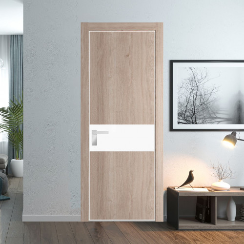 Межкомнатная дверь ProfilDoors 17 NE Дуб Сонома с кромкой Вайт с стекляной вставкой монохром белый просветленный