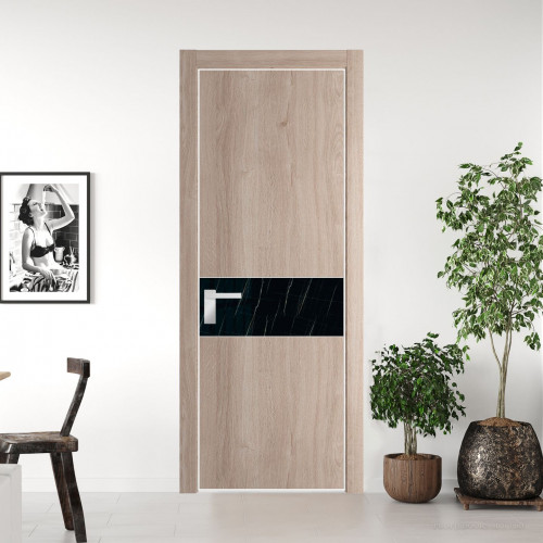 Межкомнатная дверь ProfilDoors 17 NE Дуб Сонома с кромкой Вайт с стекляной вставкой неро мрамор