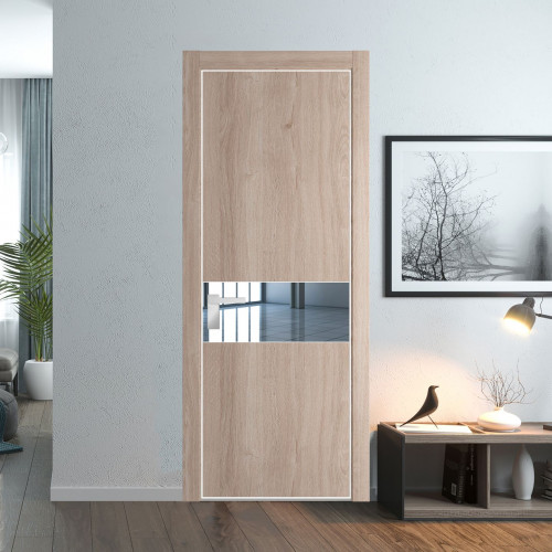 Межкомнатная дверь ProfilDoors 17 NE Дуб Сонома с кромкой Вайт с стекляной вставкой зеркало