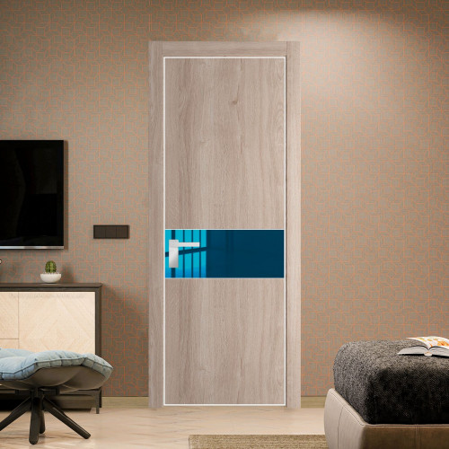 Межкомнатная дверь ProfilDoors 17 NE Дуб Сонома с кромкой Вайт с стекляной вставкой зеркало blue
