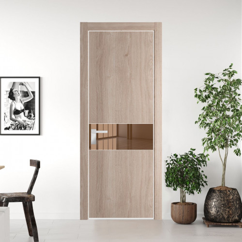 Межкомнатная дверь ProfilDoors 17 NE Дуб Сонома с кромкой Вайт с стекляной вставкой зеркало bronze
