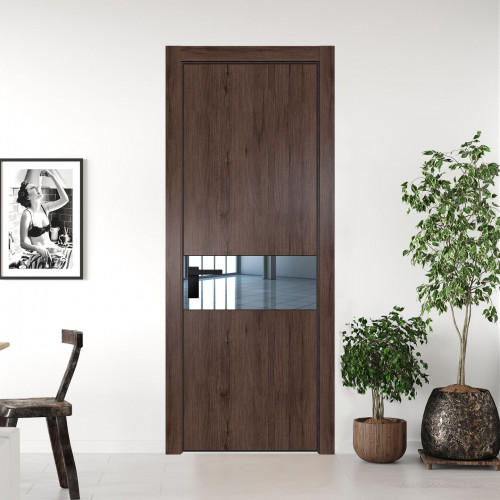 Межкомнатная дверь ProfilDoors 17 NE Дуб Тобакко с кромкой Черный с стекляной вставкой зеркало