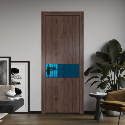 Межкомнатная дверь ProfilDoors 17 NE Дуб Тобакко с кромкой Черный с стекляной вставкой зеркало blue