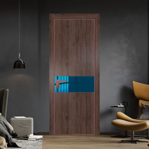 Межкомнатная дверь ProfilDoors 17 NE Дуб Тобакко с кромкой Красный антрацит с стекляной вставкой зеркало blue