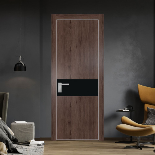 Межкомнатная дверь ProfilDoors 17 NE Дуб Тобакко с кромкой Матовая с стекляной вставкой монохром черный