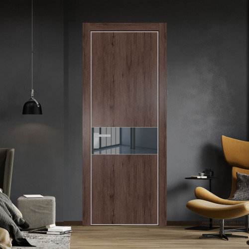 Межкомнатная дверь ProfilDoors 17 NE Дуб Тобакко с кромкой Матовая с стекляной вставкой зеркало grey