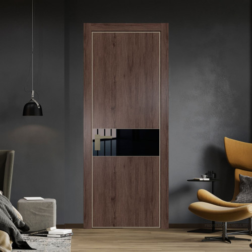 Межкомнатная дверь ProfilDoors 17 NE Дуб Тобакко с кромкой Никель с стекляной вставкой черный лак