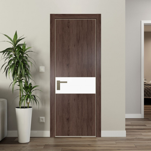 Межкомнатная дверь ProfilDoors 17 NE Дуб Тобакко с кромкой Никель с стекляной вставкой монохром белый просветленный