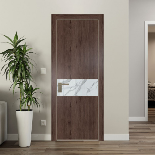 Межкомнатная дверь ProfilDoors 17 NE Дуб Тобакко с кромкой Никель с стекляной вставкой нефи белый узор серебро