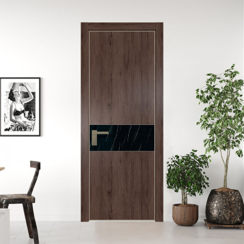 Межкомнатная дверь ProfilDoors 17 NE Дуб Тобакко с кромкой Никель с стекляной вставкой неро мрамор