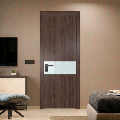 Межкомнатная дверь ProfilDoors 17 NE Дуб Тобакко с кромкой Серая Ночь с стекляной вставкой белый лак