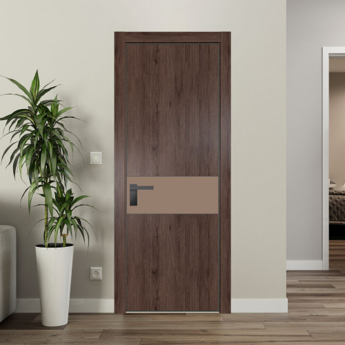 Межкомнатная дверь ProfilDoors 17 NE Дуб Тобакко с кромкой Серая Ночь с стекляной вставкой монохром капучино