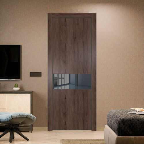 Межкомнатная дверь ProfilDoors 17 NE Дуб Тобакко с кромкой Серая Ночь с стекляной вставкой зеркало grey