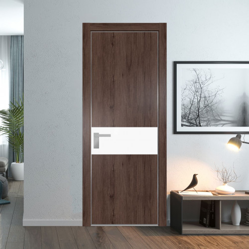 Межкомнатная дверь ProfilDoors 17 NE Дуб Тобакко с кромкой Серебро с стекляной вставкой монохром белый просветленный