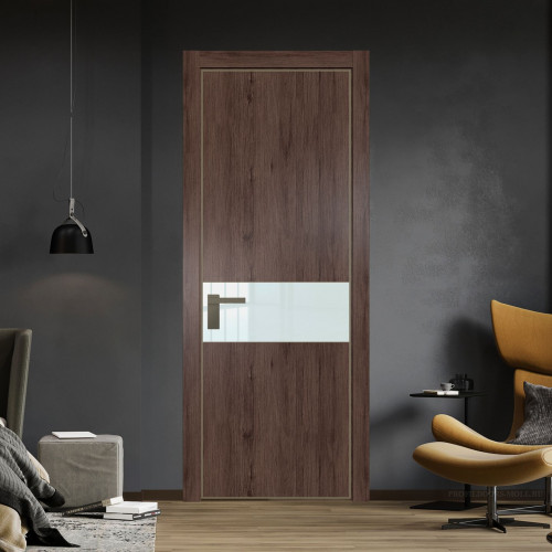 Межкомнатная дверь ProfilDoors 17 NE Дуб Тобакко с кромкой Шампань с стекляной вставкой белый лак