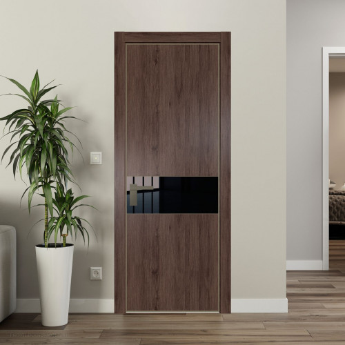 Межкомнатная дверь ProfilDoors 17 NE Дуб Тобакко с кромкой Шампань с стекляной вставкой черный лак