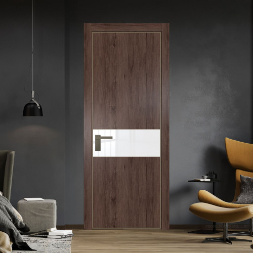 Межкомнатная дверь ProfilDoors 17 NE Дуб Тобакко с кромкой Шампань с стекляной вставкой лак классик