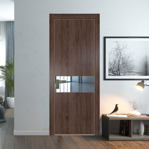 Межкомнатная дверь ProfilDoors 17 NE Дуб Тобакко с кромкой Шампань с стекляной вставкой зеркало