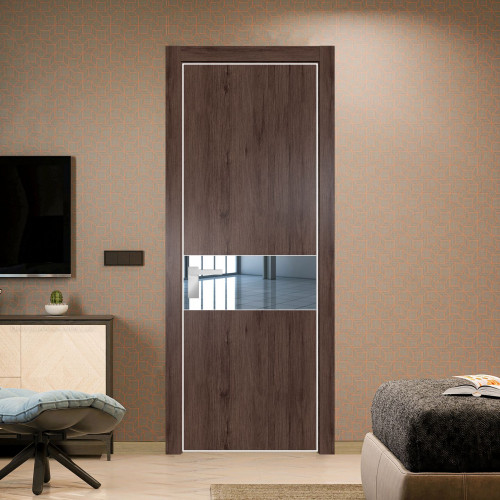 Межкомнатная дверь ProfilDoors 17 NE Дуб Тобакко с кромкой Вайт с стекляной вставкой зеркало