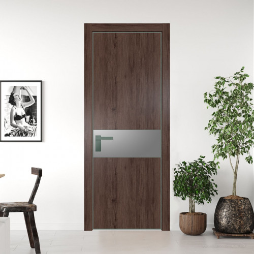 Межкомнатная дверь ProfilDoors 17 NE Дуб Тобакко с кромкой Зеленый воск с стекляной вставкой серебро матлак