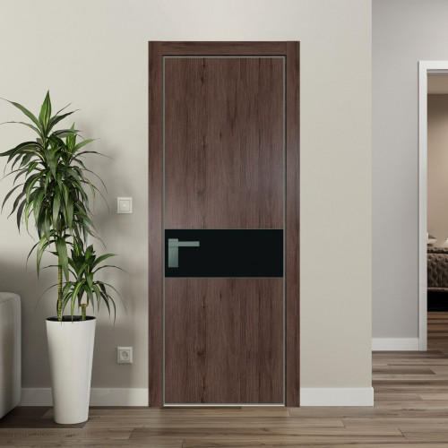 Межкомнатная дверь ProfilDoors 17 NE Дуб Тобакко с кромкой Зеленый воск с стекляной вставкой монохром черный