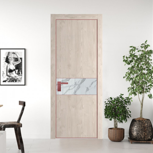 Межкомнатная дверь ProfilDoors 17 NE Каштан светлый с кромкой Красный антрацит с стекляной вставкой нефи белый узор серебро