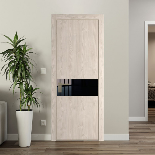 Межкомнатная дверь ProfilDoors 17 NE Каштан светлый с кромкой Никель с стекляной вставкой черный лак