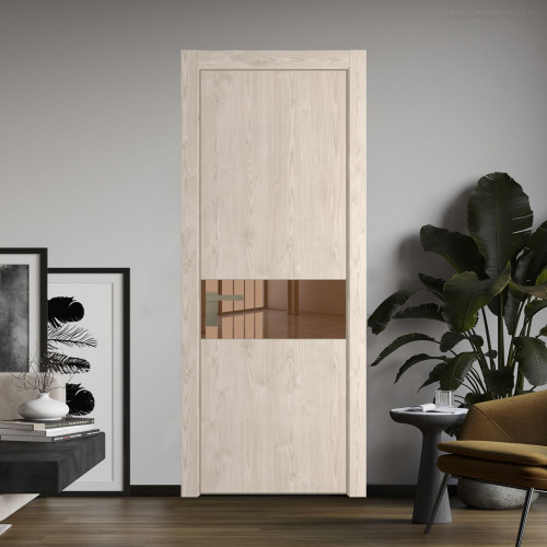 Межкомнатная дверь ProfilDoors 17 NE Каштан светлый с кромкой Никель с стекляной вставкой зеркало bronze