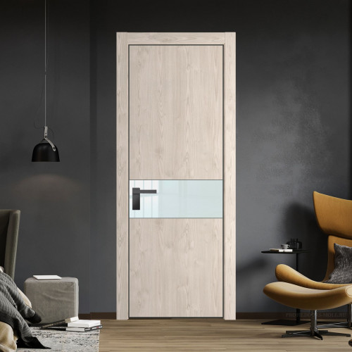 Межкомнатная дверь ProfilDoors 17 NE Каштан светлый с кромкой Серая Ночь с стекляной вставкой белый лак