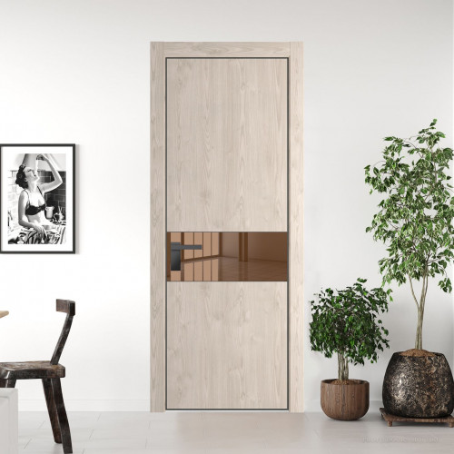 Межкомнатная дверь ProfilDoors 17 NE Каштан светлый с кромкой Серая Ночь с стекляной вставкой зеркало bronze