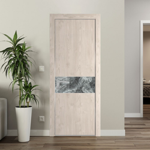 Межкомнатная дверь ProfilDoors 17 NE Каштан светлый с кромкой Серебро с стекляной вставкой атриум серебро