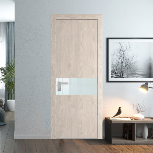Межкомнатная дверь ProfilDoors 17 NE Каштан светлый с кромкой Серебро с стекляной вставкой белый лак