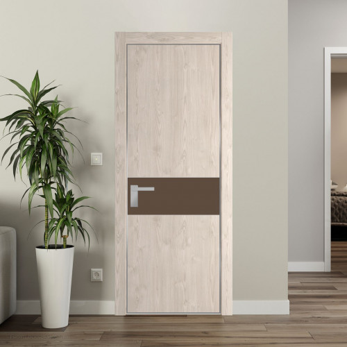 Межкомнатная дверь ProfilDoors 17 NE Каштан светлый с кромкой Серебро с стекляной вставкой монохром гляссе