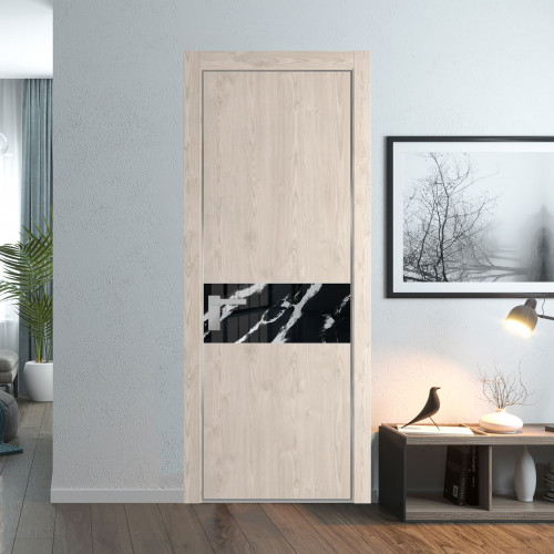 Межкомнатная дверь ProfilDoors 17 NE Каштан светлый с кромкой Серебро с стекляной вставкой нефи черный узор серебро