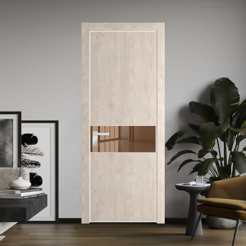 Межкомнатная дверь ProfilDoors 17 NE Каштан светлый с кромкой Вайт с стекляной вставкой зеркало bronze