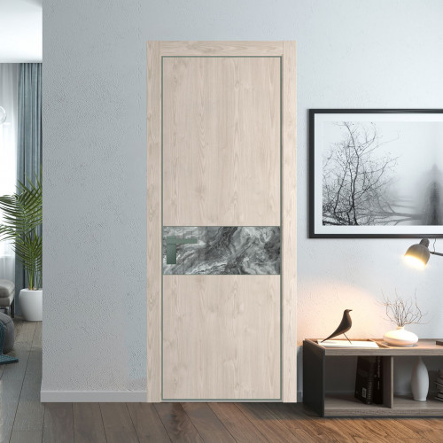 Межкомнатная дверь ProfilDoors 17 NE Каштан светлый с кромкой Зеленый воск с стекляной вставкой атриум серебро