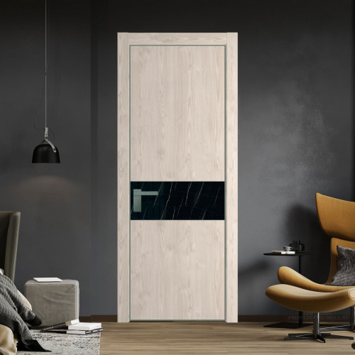 Межкомнатная дверь ProfilDoors 17 NE Каштан светлый с кромкой Зеленый воск с стекляной вставкой неро мрамор